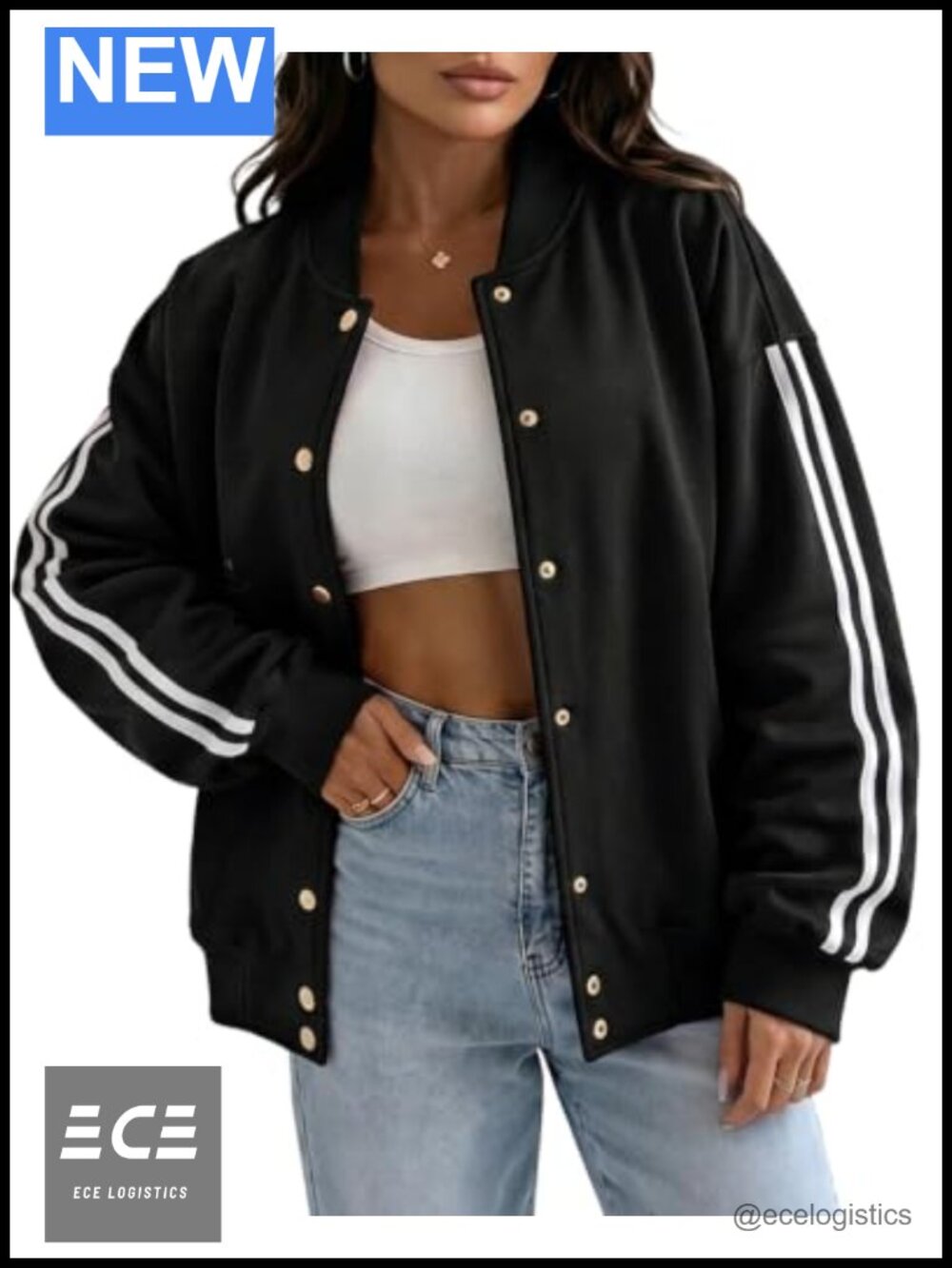 Women's Button Down Bomber Jacket Loose Fit Baseball Casual